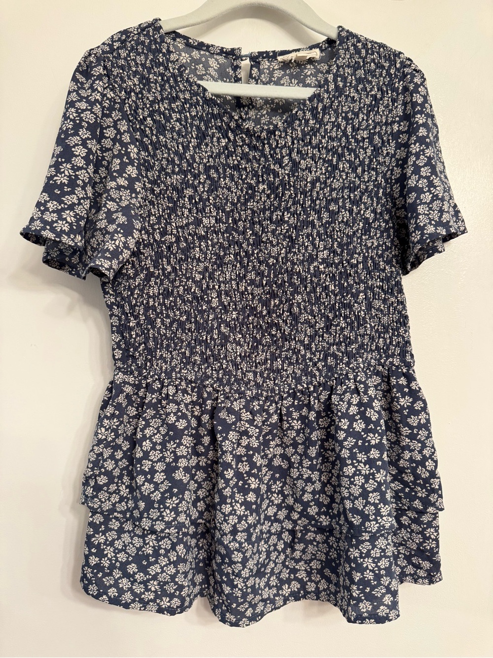 Hayden Girls Navy White Floral Smocked Peplum Blouse